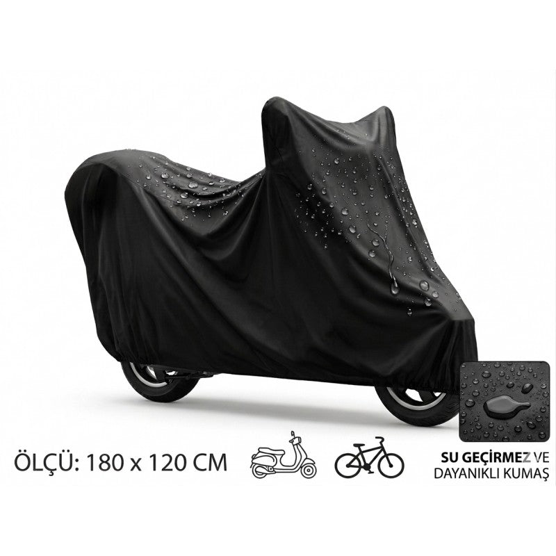 Su ve Toz Geçirmez Motosiklet & Scooter Koruma Brandası 180x120 CM – UV Korumalı Dış Mekan Örtüsü