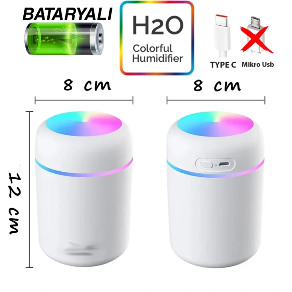 Araç İçi Nemlendirici Bataryalı/Şarjlı Model H2o Rgb Beyaz Buhardanlık