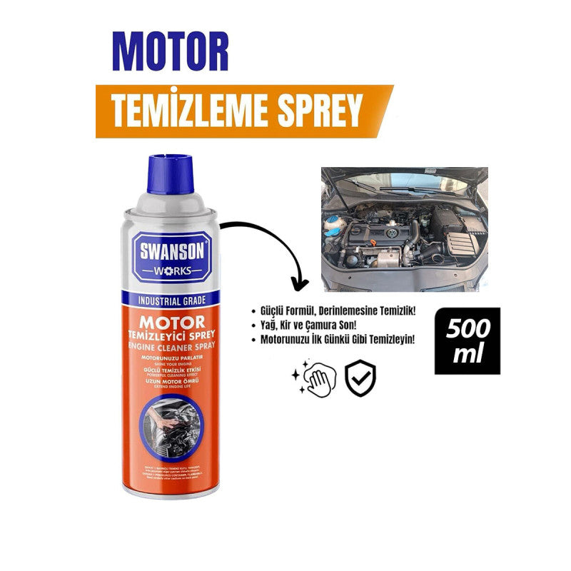 Motor Temizleme Spreyi 500 ml | Güçlü Yağ ve Kir Çözücü Motor Temizleyici