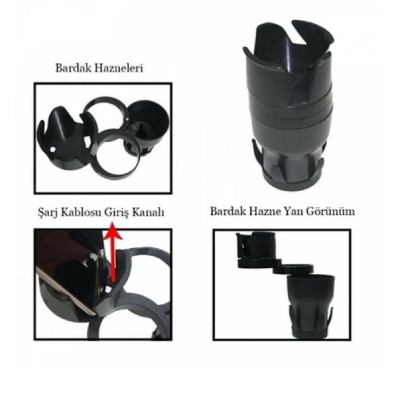 Ayarlanabilir Araç İçi Çoklu Bardak Tutacağı | Döner ve Genişletilebilir Tasarım