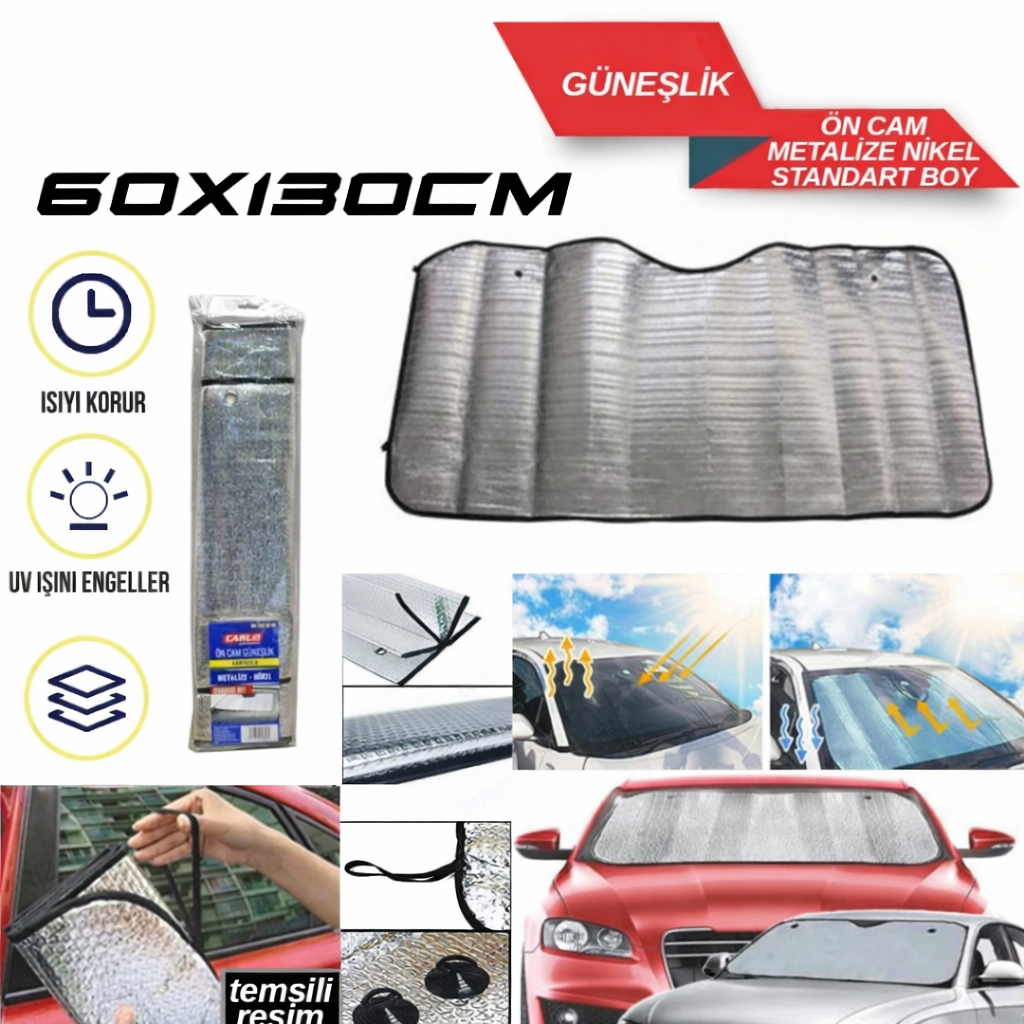 Oto Cam Güneşlik Ön Standart Lüks Balonlu 60x130cm