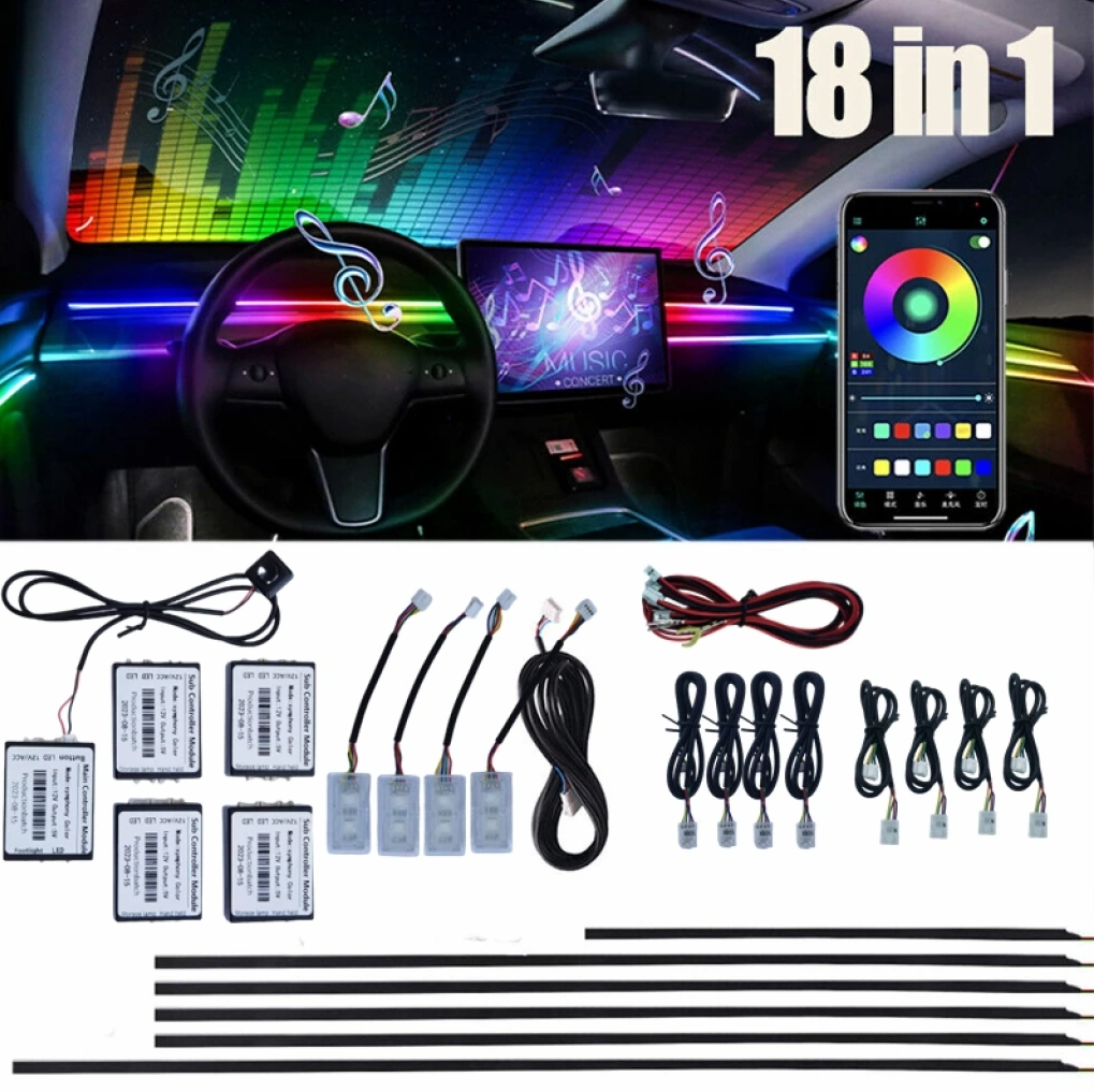 Araç İçi Ambiyans Led Profesyonel 64Renk Rgb App Kontrollu