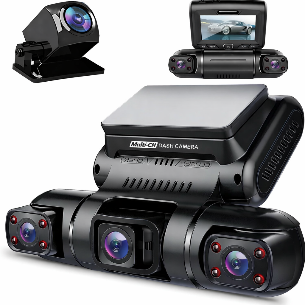 PRUVEEO 4K Ultra HD 360° Görünüm 4 Kanallı Araç Kamerası | Ön Arka İç Sol Sağ Kayıt | GPS WiFi Park Modu