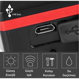 Güneş Enerjili Bisiklet Işıklı Korna | USB Şarj Destekli | Güçlü LED ve Yüksek Ses