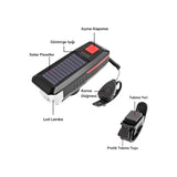 Güneş Enerjili Bisiklet Işıklı Korna | USB Şarj Destekli | Güçlü LED ve Yüksek Ses