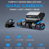 PRUVEEO 4K Ultra HD 360° Görünüm 4 Kanallı Araç Kamerası | Ön Arka İç Sol Sağ Kayıt | GPS WiFi Park Modu