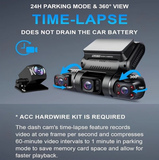 PRUVEEO 4K Ultra HD 360° Görünüm 4 Kanallı Araç Kamerası | Ön Arka İç Sol Sağ Kayıt | GPS WiFi Park Modu