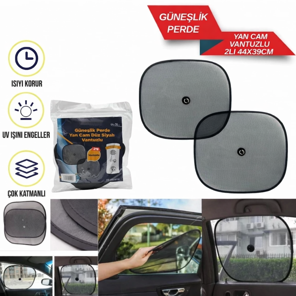 Vantuzlu Yan Cam Perde 2 Li Güneşlik Perde