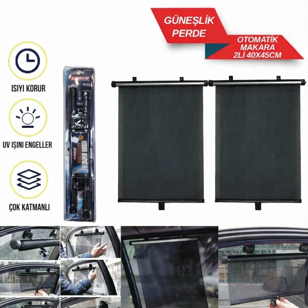 Makaralı Otomatik Yan Cam Perde 2'Li 40x45cm Güneşlik