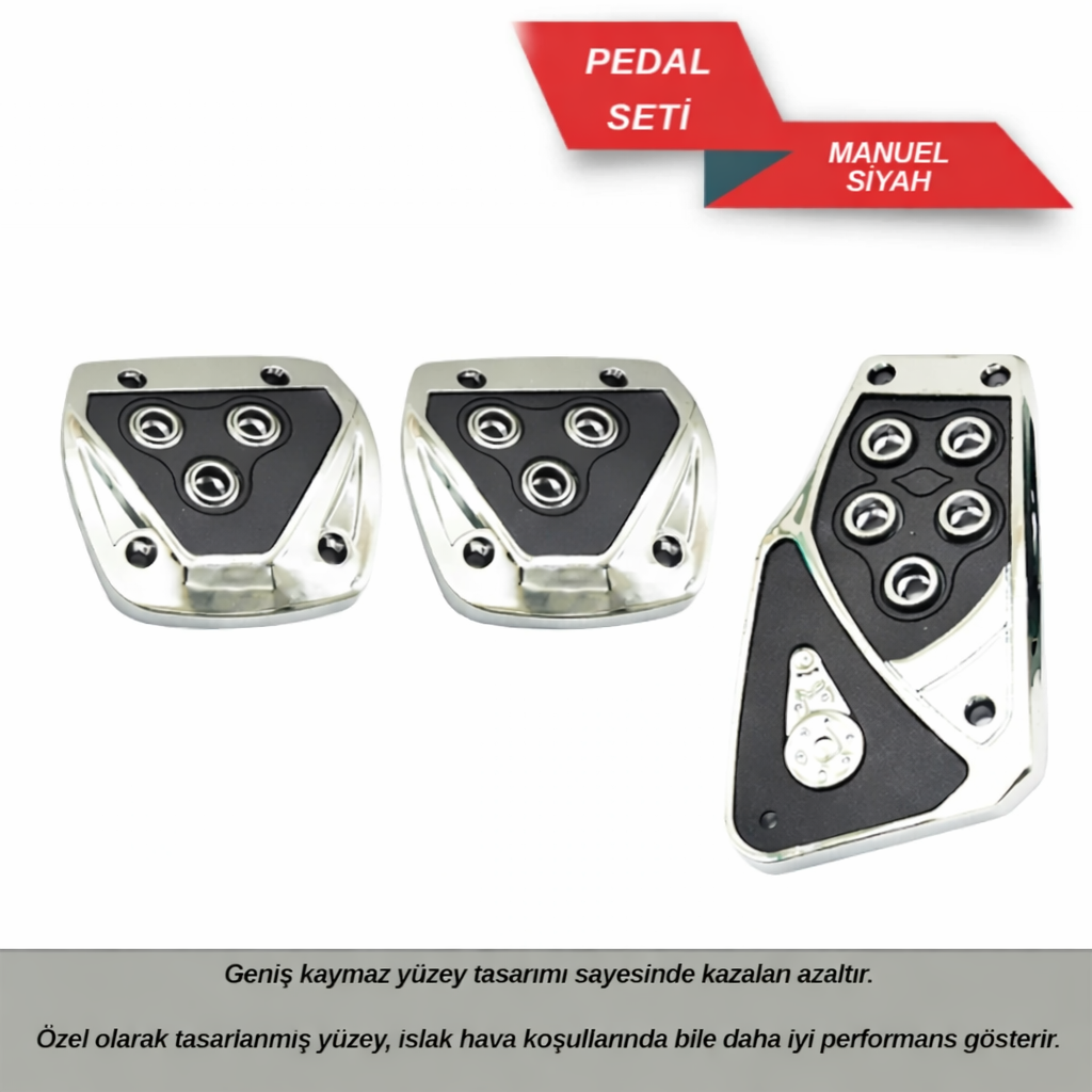 Krom Detaylı Manuel Pedal Set | Kırmızı Siyah & Siyah Gri